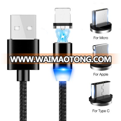 Magnetic usb cable 360 degree 3 in 1 magnetic usb data cable for iPhone Samsung